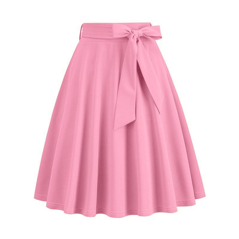 European & American Barbie Pink Plaid High-Waisted Midi Skirt - Cute, Sweet, Large-Swing A-Line.