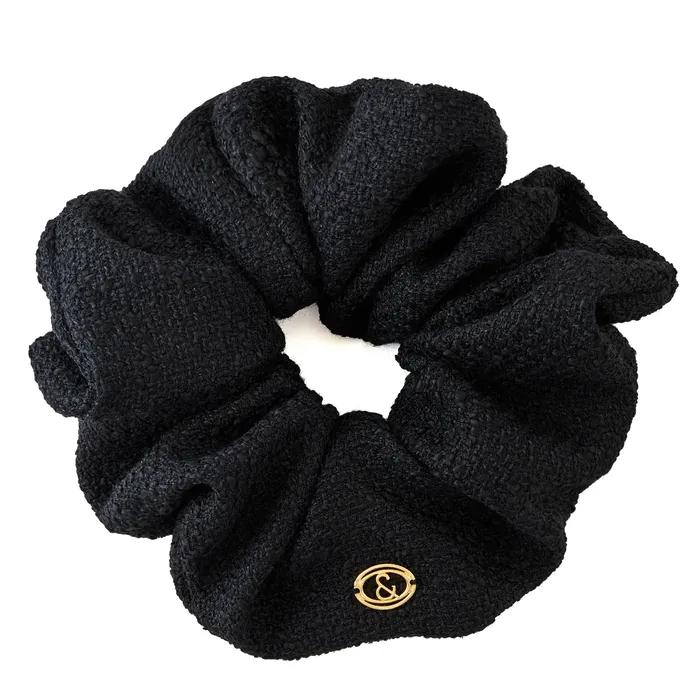& COUTURE BLACK TWEED HAIR SCRUNCHIE