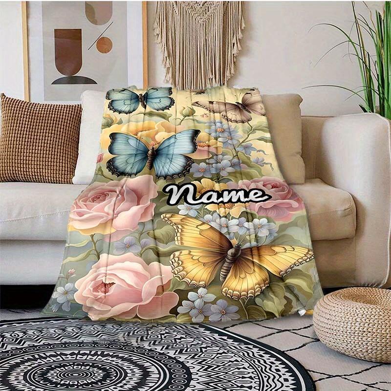 Butterflies Flying Customize Your Name Outdoor Blanket Used For Chair Office Sofa Bed Camping Soft And Warm Giving Friends And Relatives Birthday