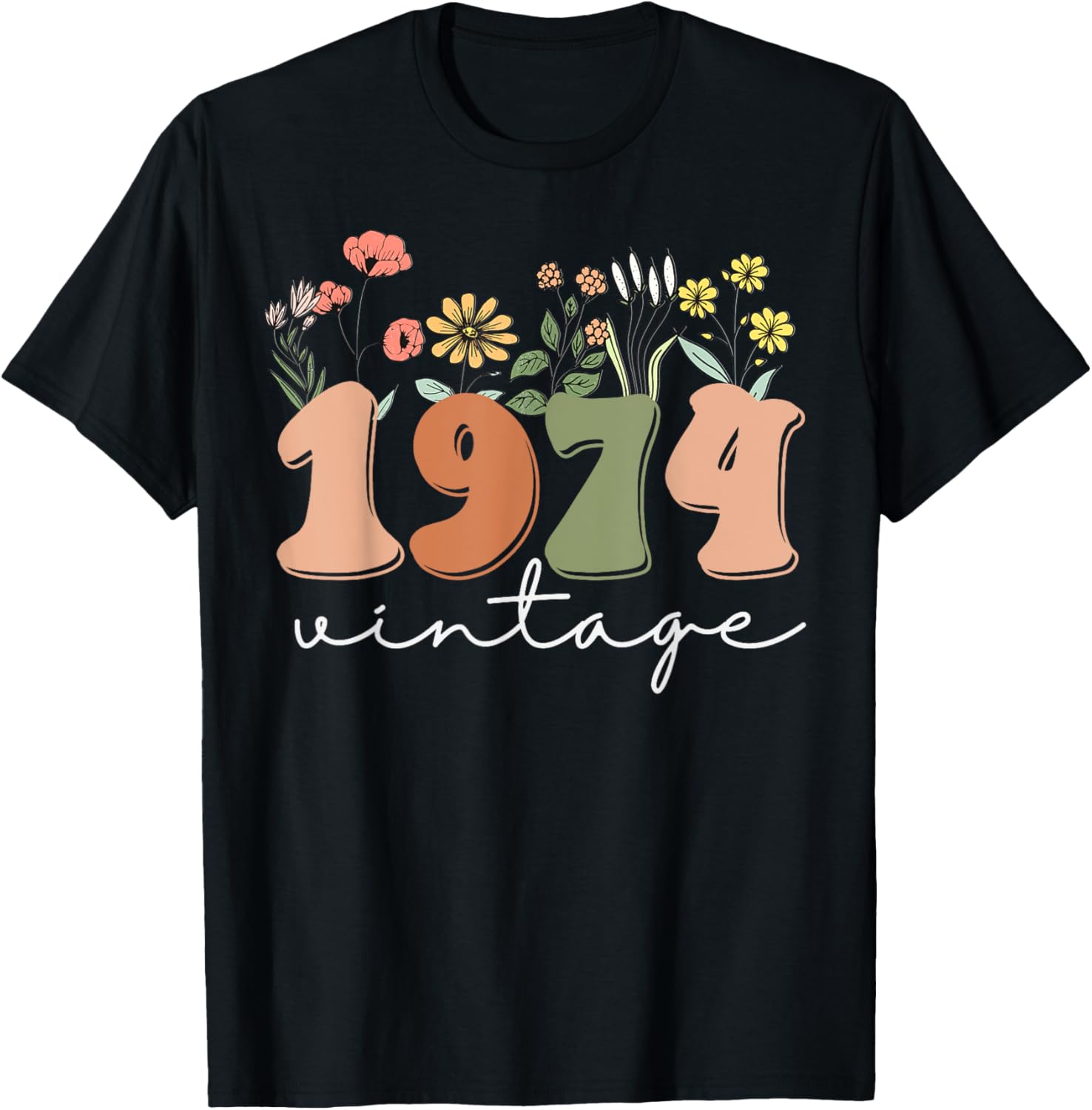 

51 Year Old Made in 1974 Floral 51st Birthday Gifts Women T-Shirt Personalized Clothing Tops Graphic T Shirts Ropa Hombre S разноцветный
