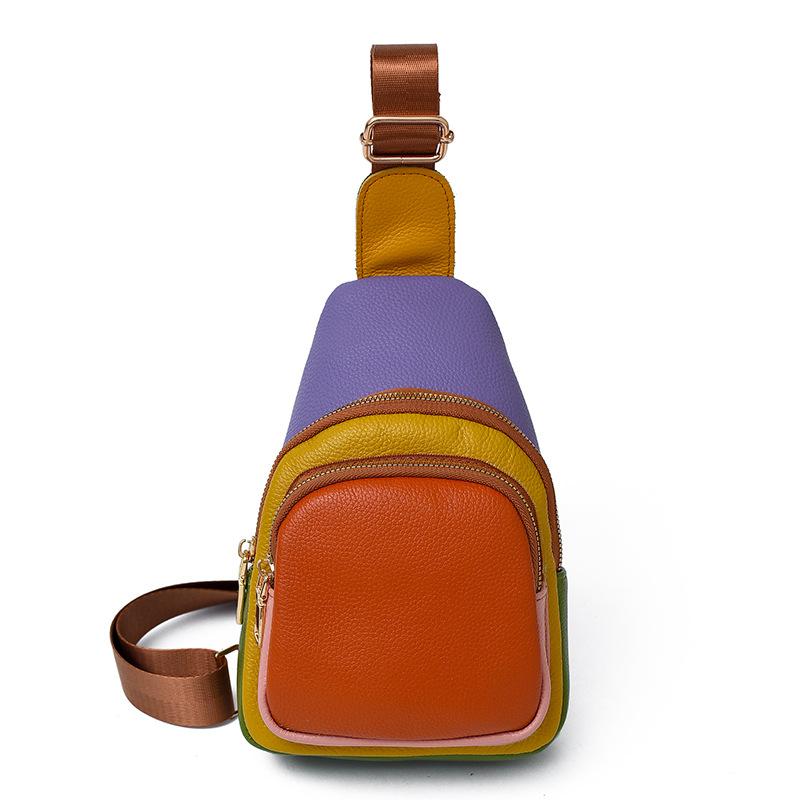 

Женская одноплечевая сумка кроссбоди из коровьей кожи контрастного цвета, модная нагрудная сумка из натуральной кожи для женщин оранжевый
