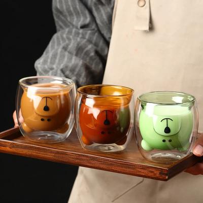 250ml Kreative Glas Tasse aus Hochborosilikatglas Kleine Bär Tasse Damen Sommer Katzenpfoten Tasse Doppellagige Kreative Trinktasse