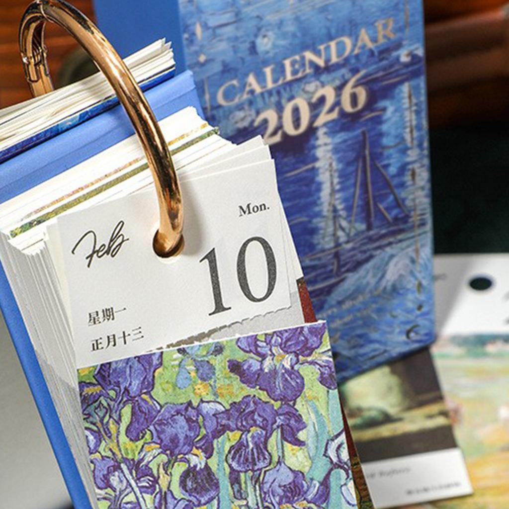 Vintage European Oil Painting Flip Calendar, Creative Daily Tear-Off Calendar With Butterfly Pendant, Elegant Desktop Decoration For Home