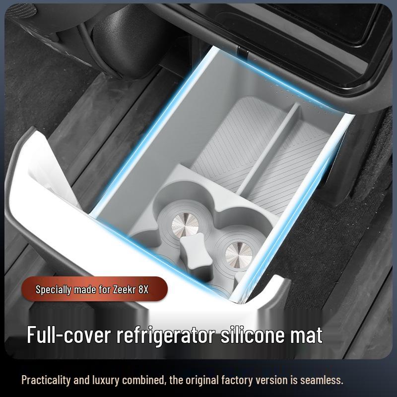 Silicone Cup Holder & Storage Mat for Zeekr 8X Rear Seat Refrigerator