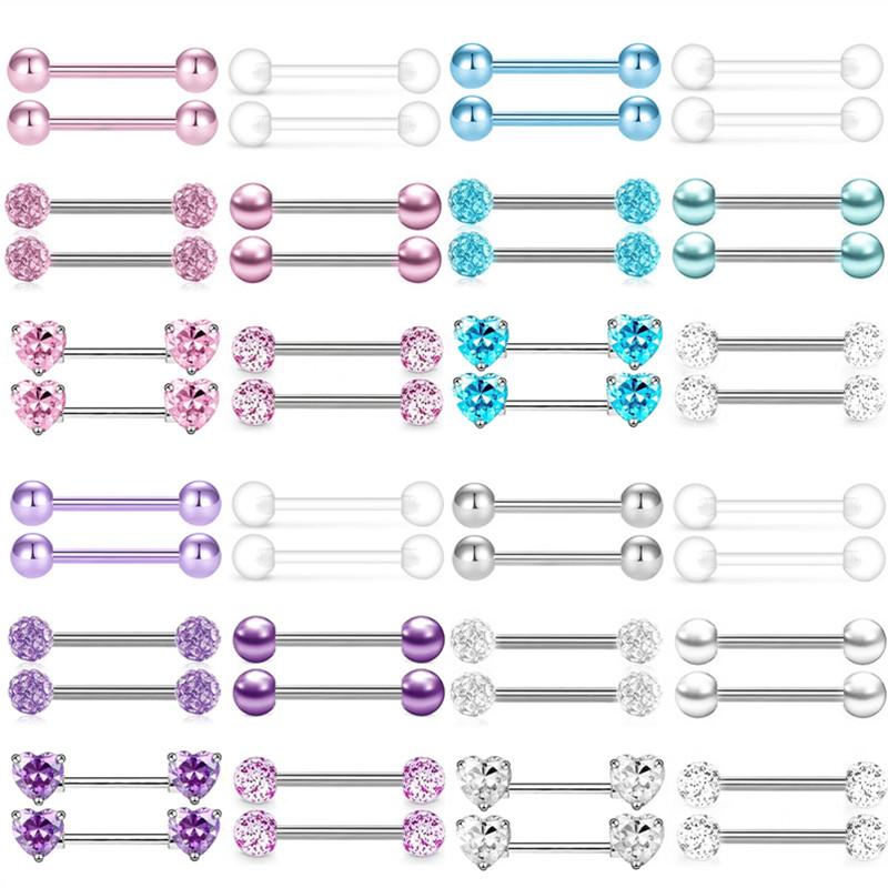 6Pair Crystal Nipple Piercing Jewelry Set For Women Heart Cz Nipple Barbells Bulk Glitter Nipple Rings Pack Piercing Pezon Lote
