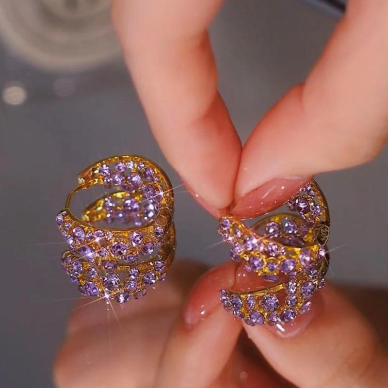 2024 Trendy Purple Rhinestone Hoop Earrings - Elegant, Versatile, and Exquisitely Designed