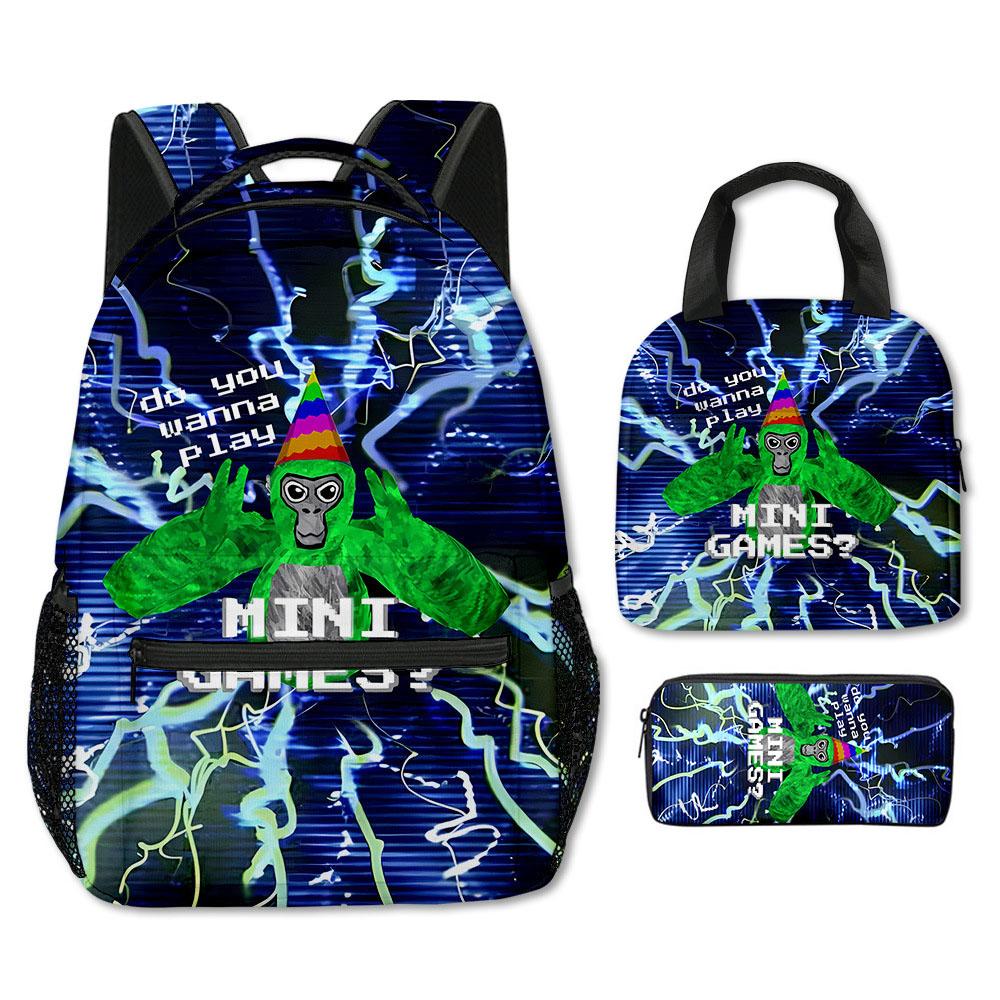 Fashion Novelty Cool Novelty Gorilla tag 3D Print 3pcs/Set Student School Bags Laptop Backpack Crossbody Lunch bag Pencil Case