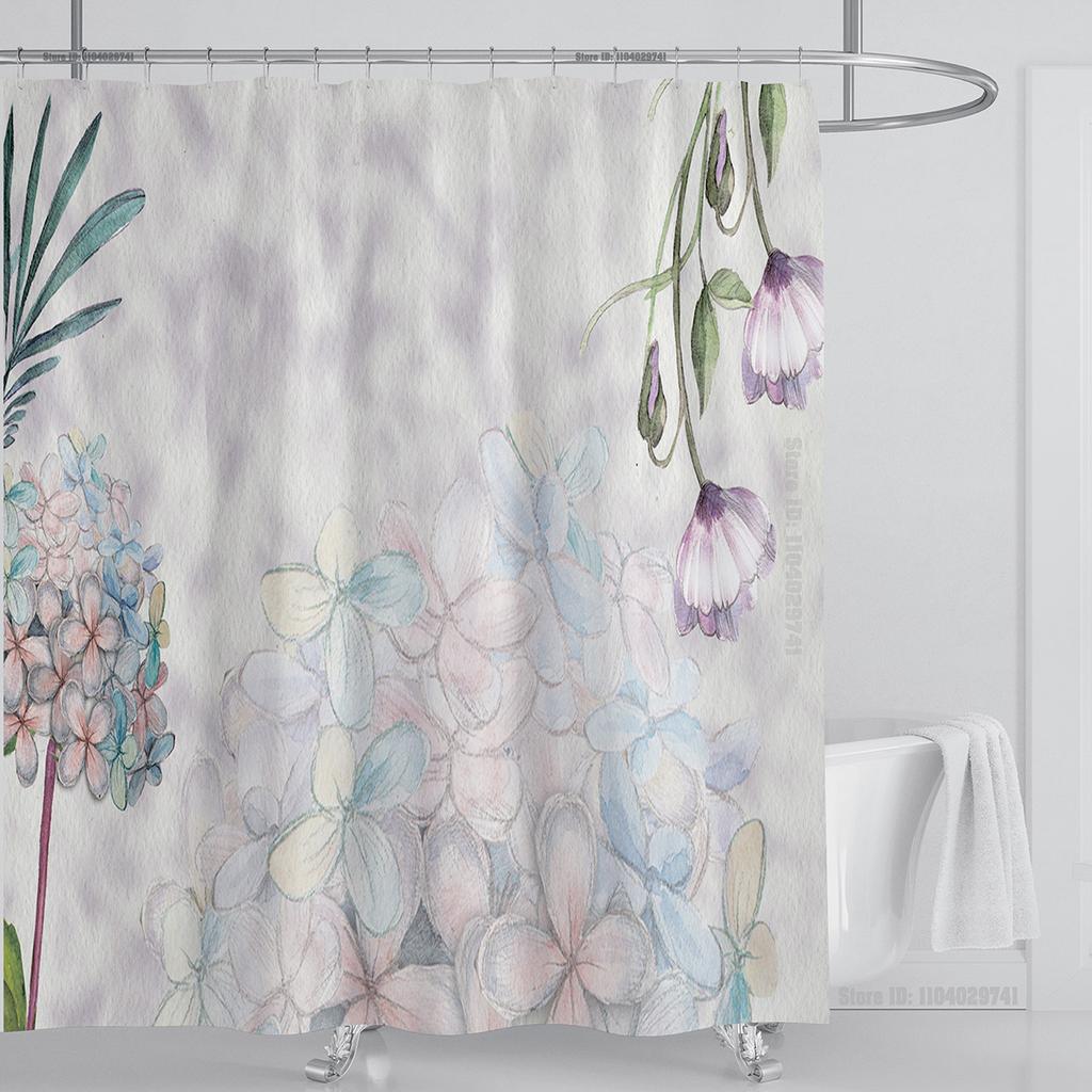 Plante Blomster Dusjforheng Vanntett Dusjforheng Polyesterstoff 3D-trykt Forheng Baderomsdekorasjon Med Kroker