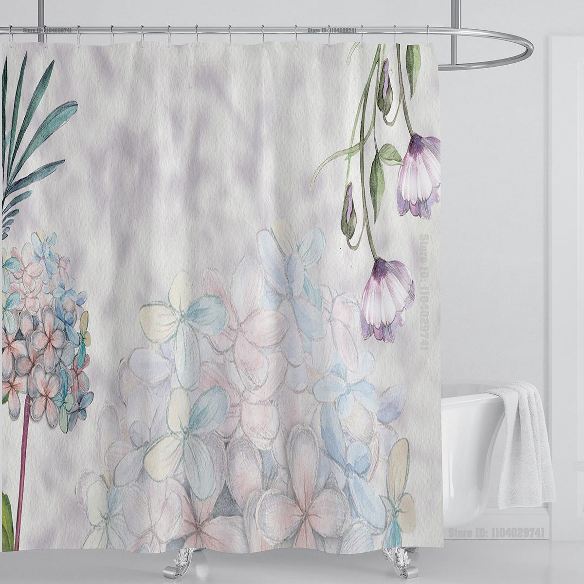 

Растение Цветочная Шторка для душа Водонепроницаемая шторка для душа Полиэфирная ткань 3D-печать Шторка Украшение для ванной комнаты С крючками W90xH180cm