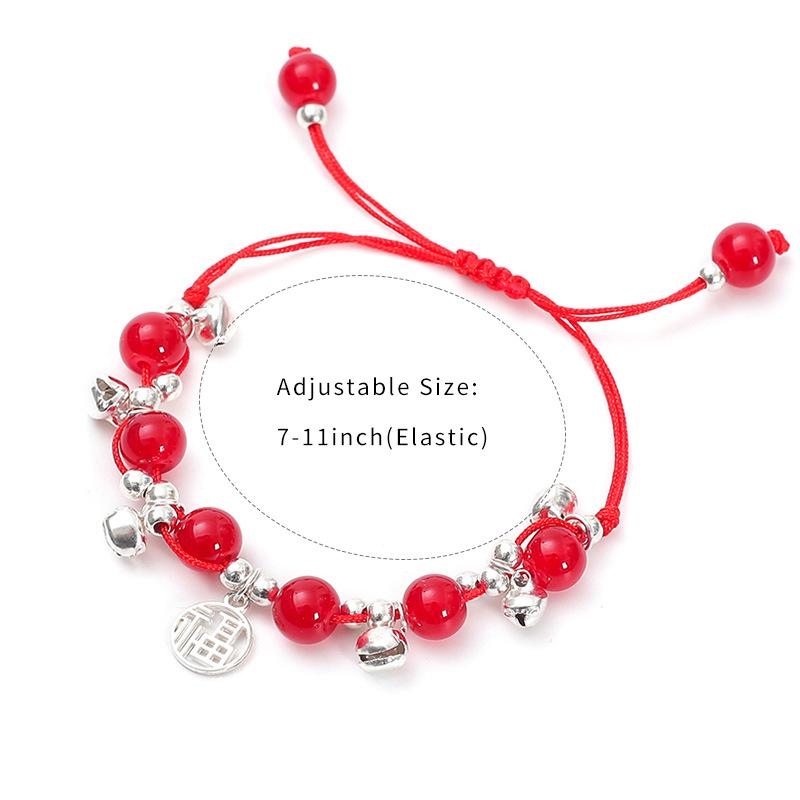 Step By Step, Ethnic Wind Blessing Brand Bell Bracelet Imitation Garnet Bracelet, Miao Jiang Girl Woven Red Rope Hand Rope