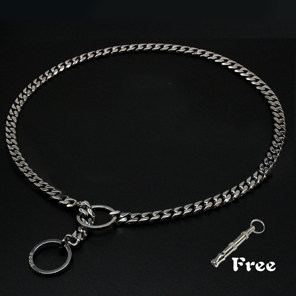 Strong Silver Gold Stainless Steel Slip Dog Collar Metal Dogs Training Choke Chain Collars With Free Whistle