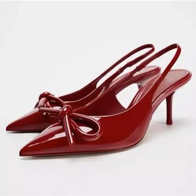 Fashion Red Buckle Decorate Stilettos Dress Shoes Women Point Head Closed Toe Slingbacks Sandal New Chic High Heel Shoes for Woman Pumps