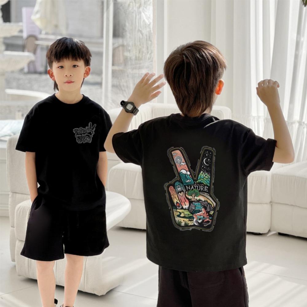 Children's White T-shirt, Oversized Short Sleeved Shirt, Boys' Sports Shirt