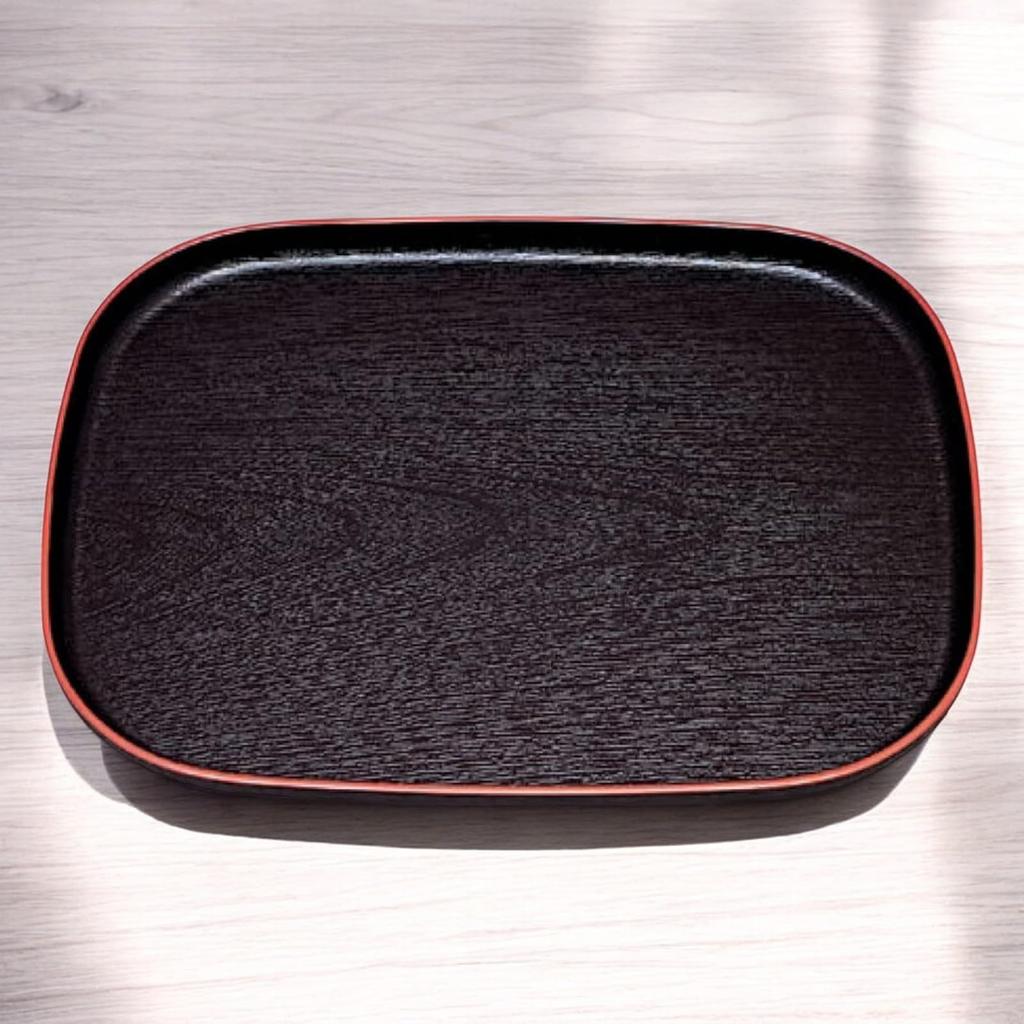 Osho Wood Grain Oval Tray Black with Lacquerware Made In Japan J-kitchens (39cm), Red, (ABS Resin),