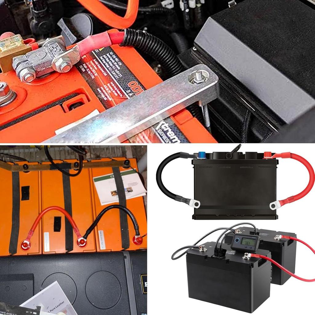 2PCS 2/0 AWG 00 Gauge 12 Inch Battery Cables with 3/8″ Lug Terminals, Flexible Heavy Duty Pure Copper Inverter Power Wires for Automotive Marine RV