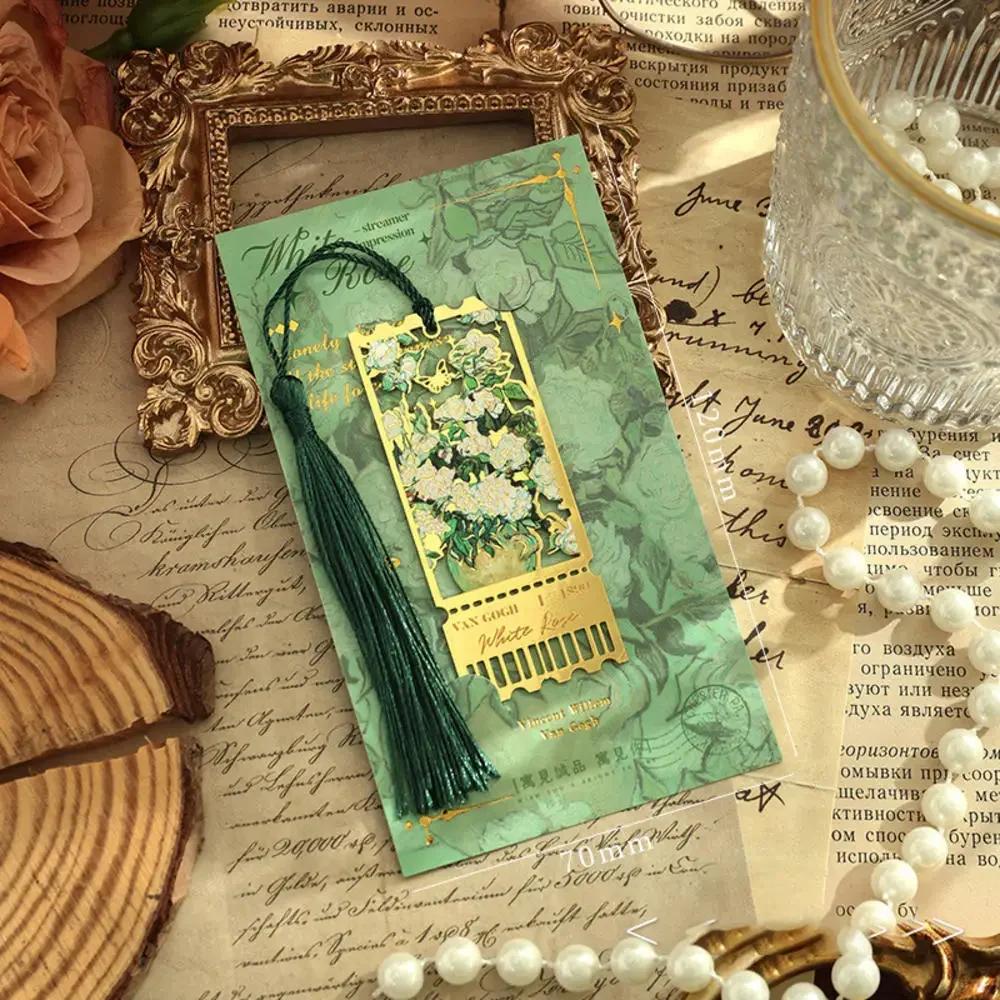 Ancient Literature Series Bookmark Creative Retro Painting Metal Hollow Bookmark With Tasse Handheld Hanger Reading Book Clip