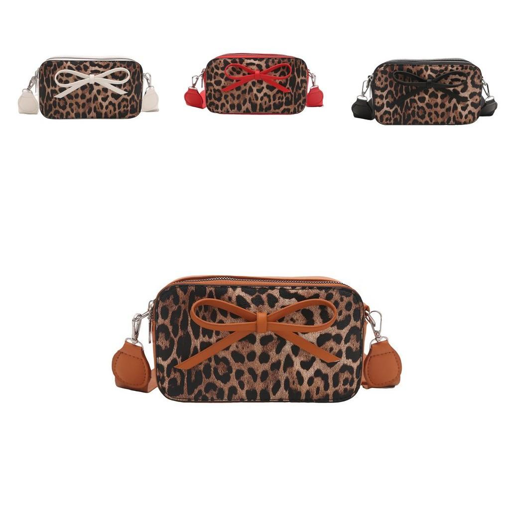 Fashionable Pu Leather Mini Square Shoulder Bag With Unique Bow And Colorful Leopard Print Ideal For Urban Outfits