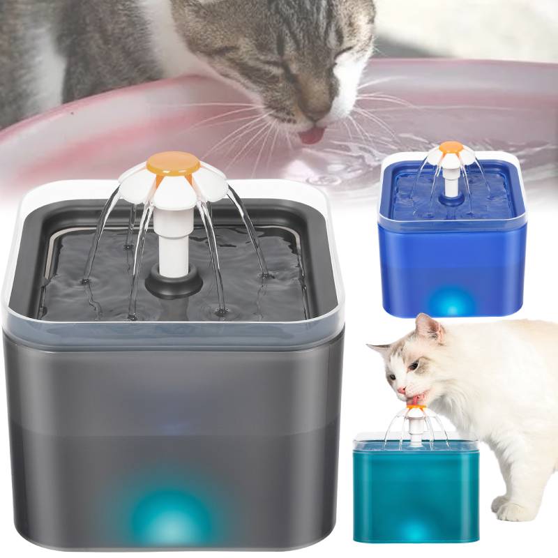Water 2l Cat Fountain Pet Dog Led Drinking Bowl Automatic Dispenser Shape Cube