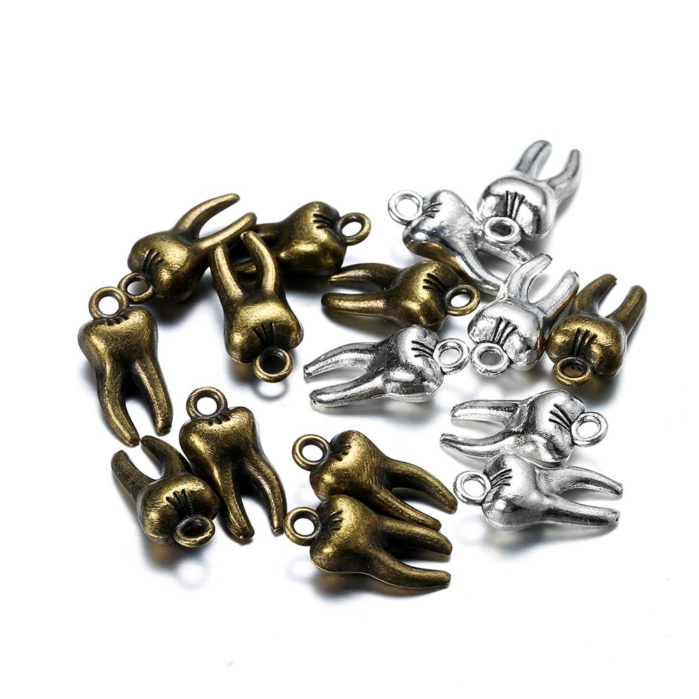 20 Stück/Los Metallzahn Anhänger Antike Schlüsselanhänger Charms Für Halskette Armband DIY Schmuck Ohrring Herstellung Anhänger Zubehör