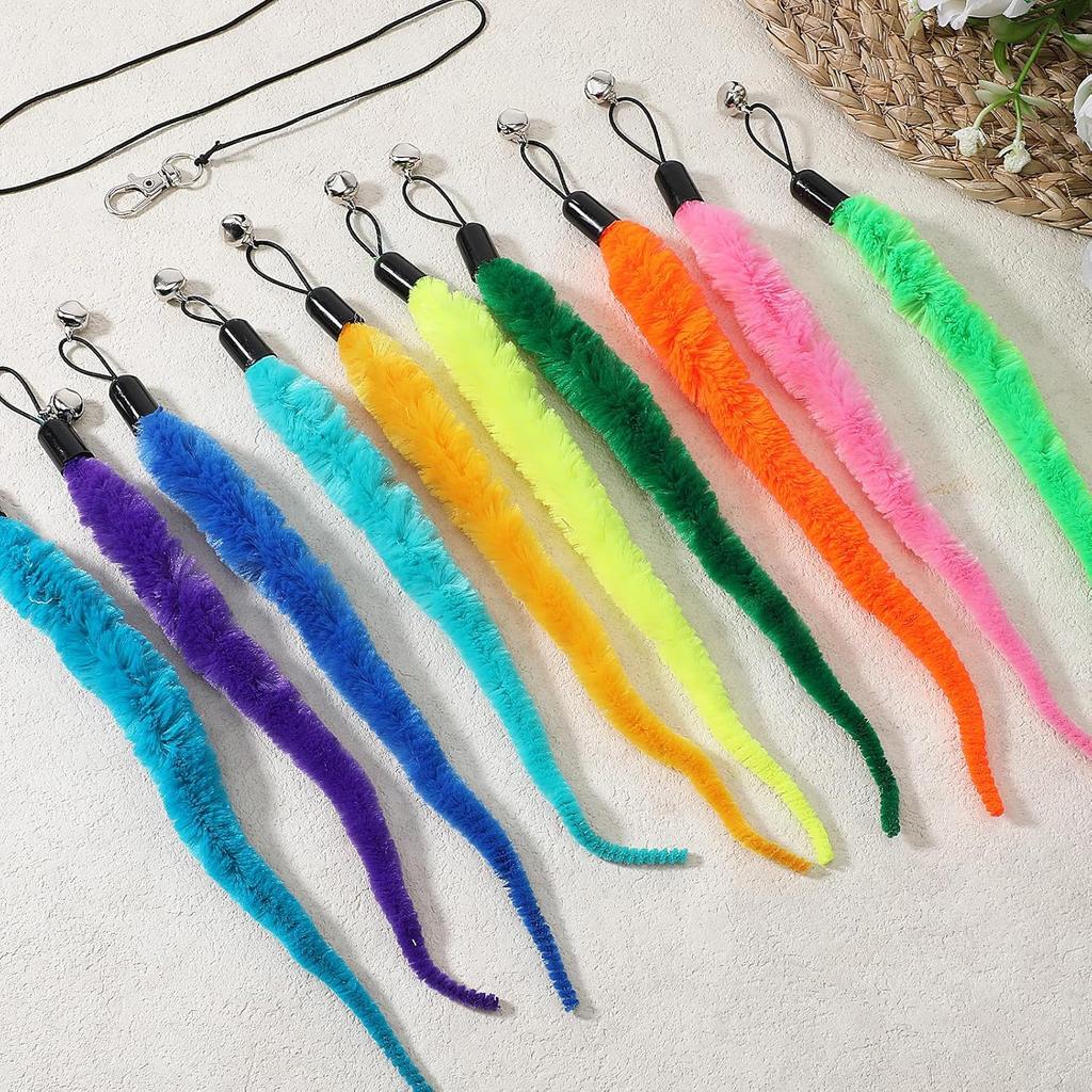 10PCS Cat Worm Toy, Replacement Cat Worm Toy Refills with Black String Cats Wand Attachments Worms Toys for Indoor Cats Kitten