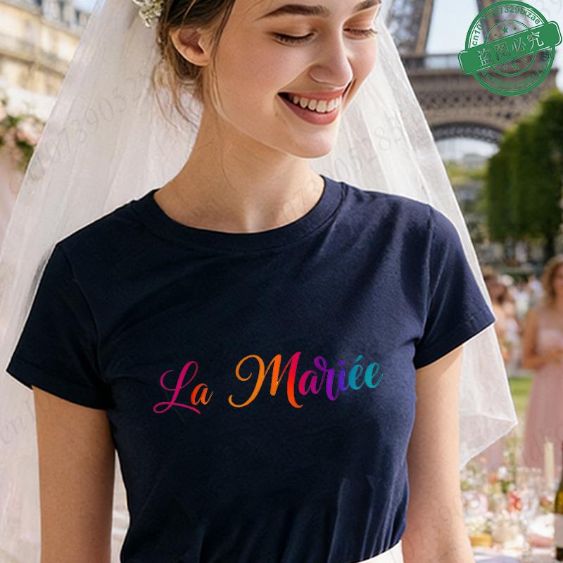 French Girl Bachelorette EVJF Party T-Shirts Future Bride Team Rainbow Gradient Graphic Short Sleeve Tees for Bridal Shower