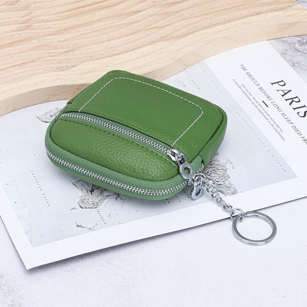 Women's Genuine Leather Mini Coin Purse with Zipper - Compact Storage for Driver's License, Lipstick, and Earphones.