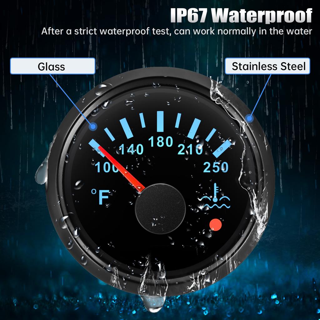 HD 52mm Digital Car Gauge Water Temperature Meter 100-250℉ 7Colors Backlight Automotive Water Temperature Indicator Black Shell
