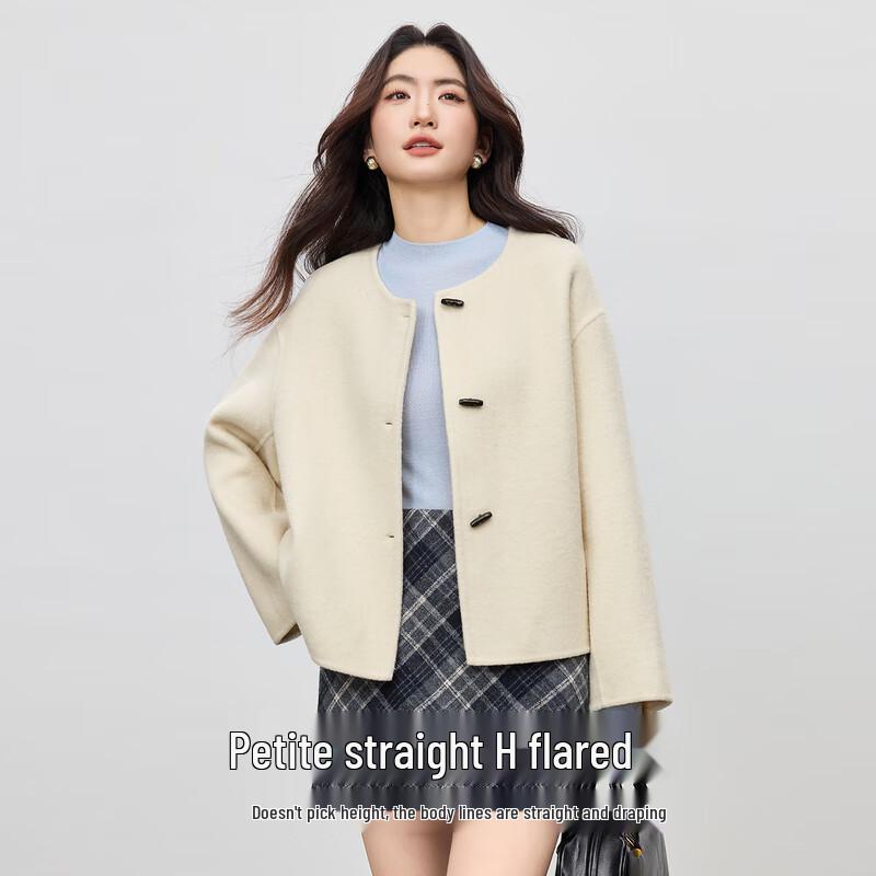 

Shangdophila Petite Women s Wool Blend Double-Faced Short Coat L