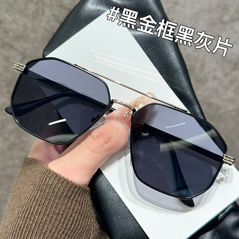 New Rectangular Sunglasses Double Beam UV400 Protection Trendy Edge Wrapped Metal Decorative Glasses