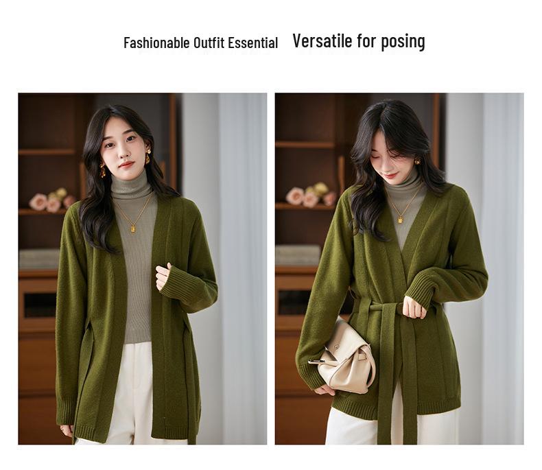 New Women's Versatile Pure Wool Cardigan - Loose, Long Sleeve, No Buttons, With Pockets, Trendy Outerwear Sweater Coat.