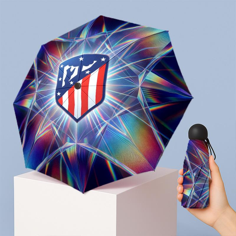 Atletico Madrid Pattern Printed Mini 5 Folds 8 Ribs Compact Umbrella Windproof Waterproof Lightweight Portable Folding