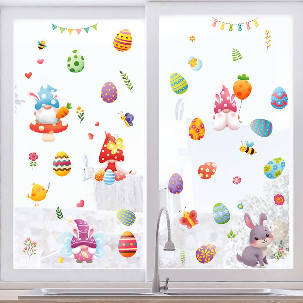 9 Pcs Electrostatic Window Stickers Colorful Cartoon Eggs Chicks Butterflies Easter Elements Glass Decals Home Decor