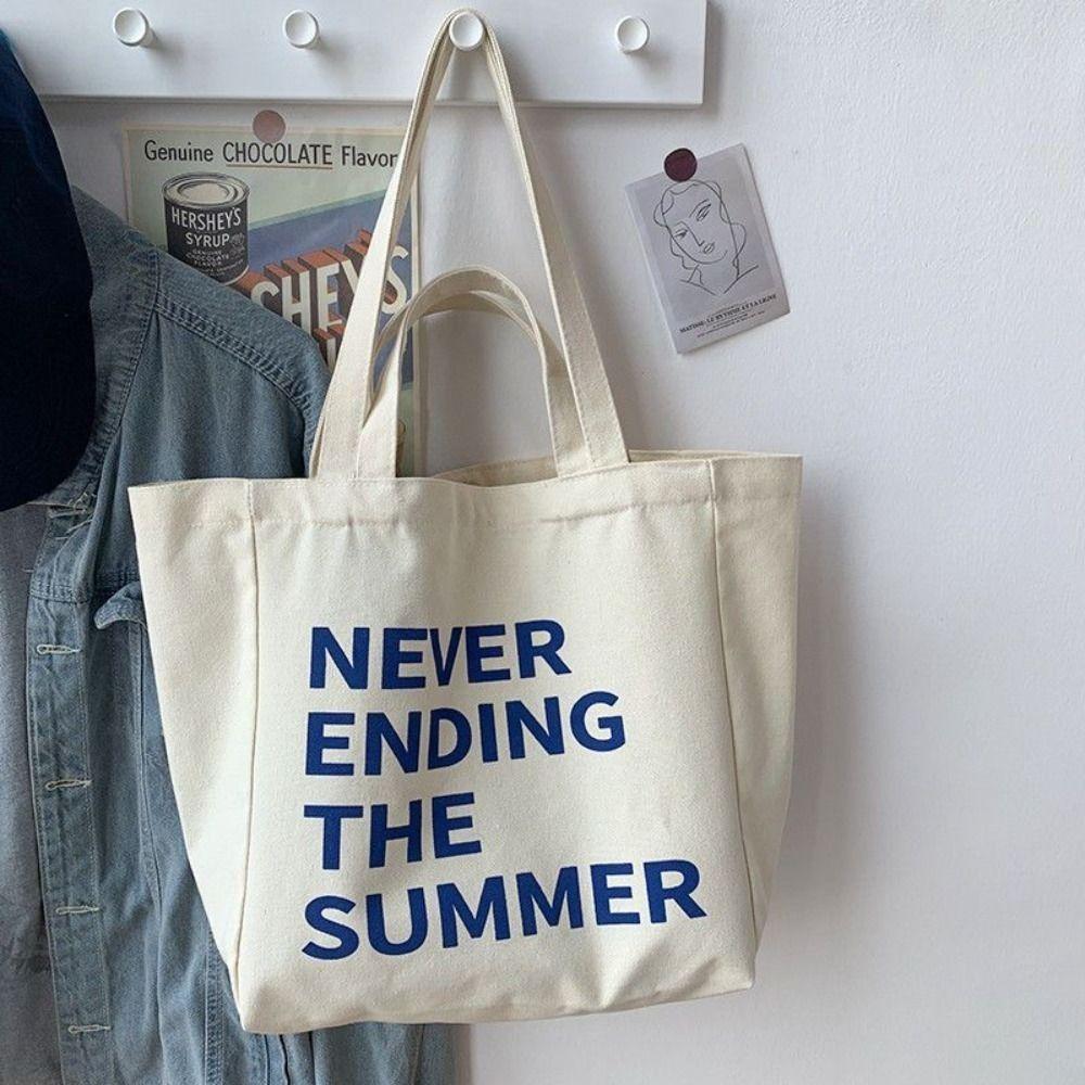 Large Capacity Letter Print Tote Bag Soft Lightweigh Literary Canvas Shoulder Bag Casual Commuting Woman Shoulder Bag Work
