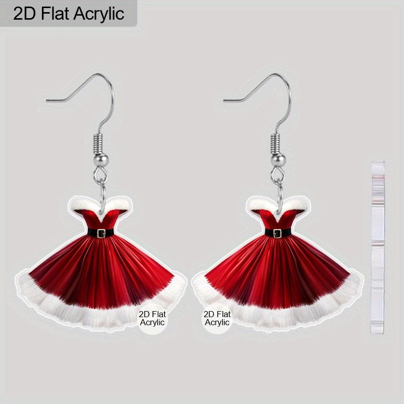 

2D Плоские серьги-платья Санта-Клауса для женщин, Рождественские красные серьги-подвески с юбкой, Акриловые серьги-капли для одежды, Рождественские ювелирные украшения, подарок