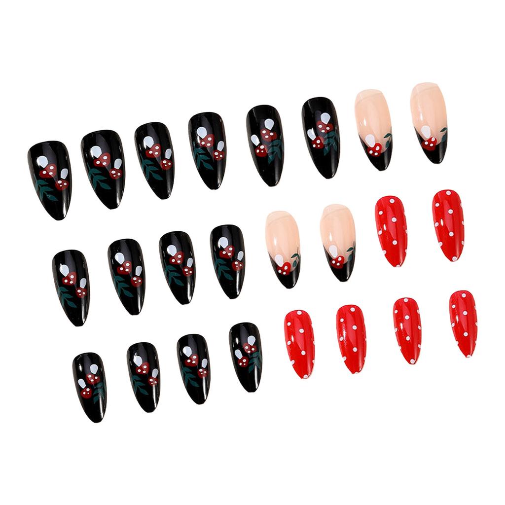 Glossy Red Black Almond Press on Nails Long Lasting Safe Material Waterproof False Nails for Women Nail Art Decoration