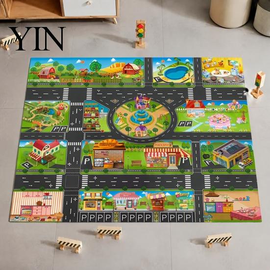 Portable Car Play Mat for Travel 51" X 39" Kids Rug Playroom Classroom, Educational Town City Road Washable Games Traffic Mat, Non Slip Carpet