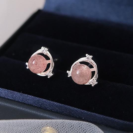 PONYKISS  Sterling Silver Zircon Strawberry Quartz Geometric Stud Earrings for Women Minimalist Fine  Cute Accessories