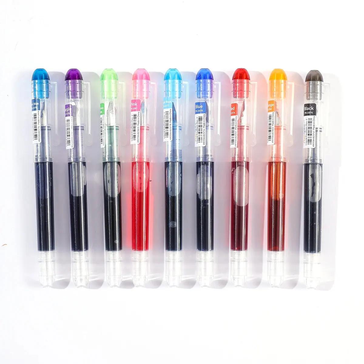 

9pcs Colored Disposable Fountain Pens for Writing 9 Assorted Color Large Capacity Extra Fine Nib Classic Colorful Pen Set F