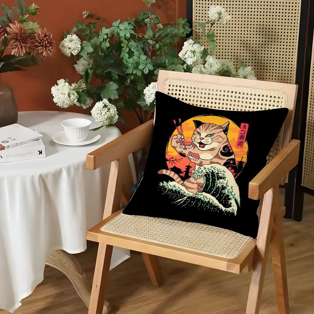 Japanese Style Cat Cushion Cover Silky Short Plush Invisible Zipper Dustproof Sofa Pillow Case for Home Decor