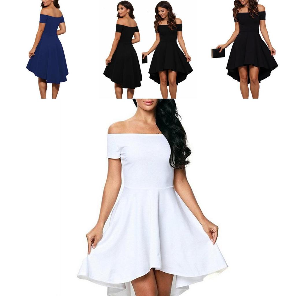 Elegant Women Short Sleeve Off Shoulder High Low Skater Cocktail Formal Dress
