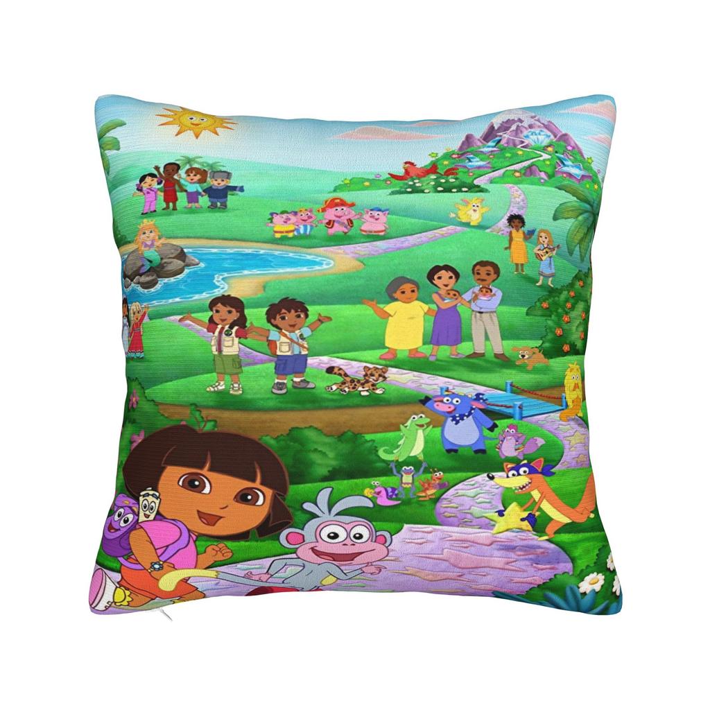 Tecknad D-Dora Utforskaren Äventyr Kuddfodral Bekvämt Kuddfodral för Soffa Sovrum Roliga Kuddfodral