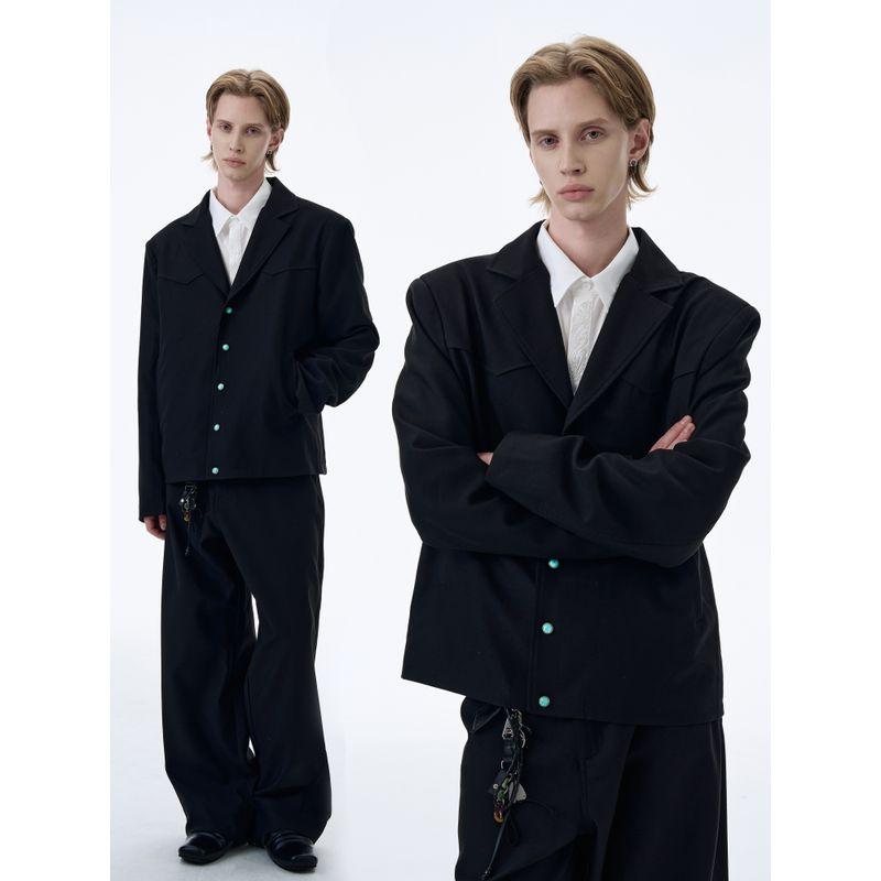 Kisko High-End Three-Dimensional Tailoring Turquoise Short Casual Suit Men's Cool Cleanfit Jacket