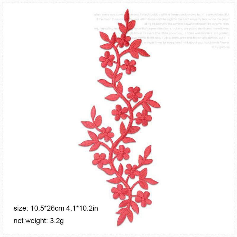 DIY 10.5*26cm Cloth Patches Embroidery Long Decorative Flowers Iron on Patch Adhesive Backing Vine Leaves Cheongsam Bag Patch