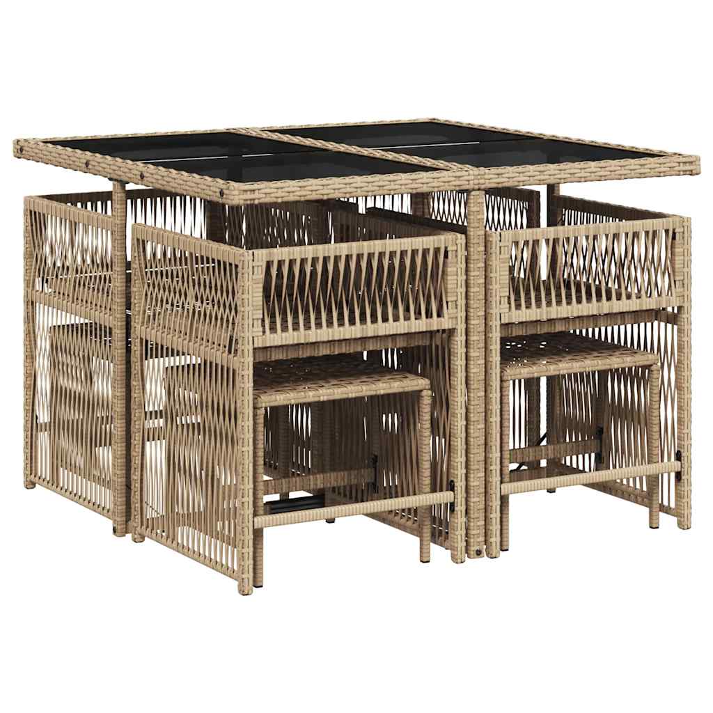 Vidaxl 9-Cz. Garden Furniture Set With Cushions, Beige, Poly Rattan