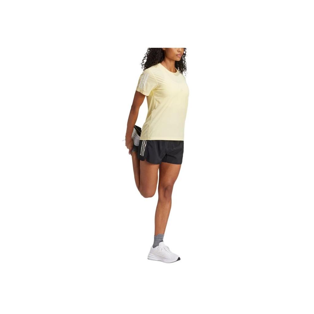 Adidas Own The Run Tee Logo Print Round Neck Short Sleeve T-Shirt Women Tops Yellow IV5489