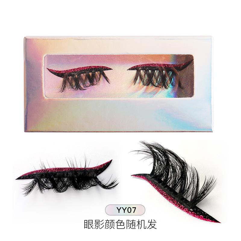 1 Pair Of Colored Eyeshadow False Eyelashes Lazy Self-Adhesive Natural Thick Curled Eyelashes