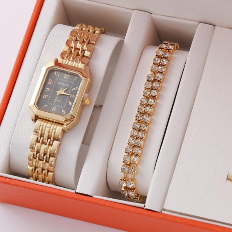 Women'S Watch New Women'S Diamond Dial Quartz Watch Square Dial Bracelet Set 6Pcsset Popular