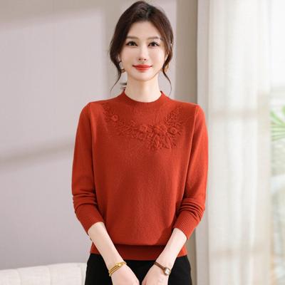 Middle-aged Autumn Bottoming Knitted Sweater Women's Loose 0kg Fashion Fat Mother New Top Large Size Shirt