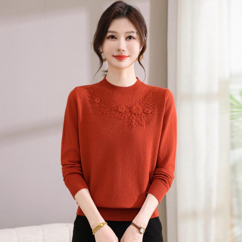 Middle-aged Autumn Bottoming Knitted Sweater Women's Loose 0kg Fashion Fat Mother New Top Large Size Shirt