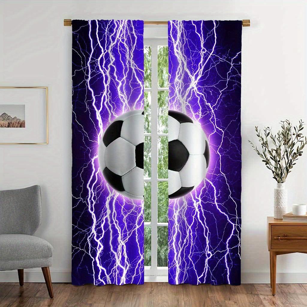

2pcs Modern Minimalist Style Living Room Bedroom Decor Curtains, Football Pattern Print Curtains, Four Seasons Charm Room Decor W60xH100(CM)x2pcs&Rod Pocket